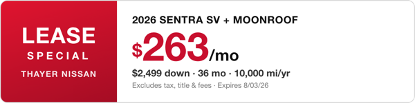 Lease Sentra SV + Moonroof $263/mo
